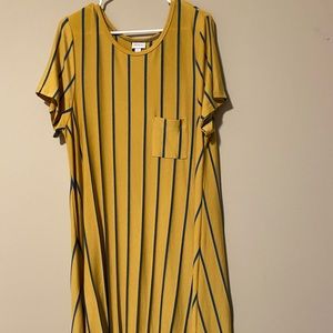 Gold & teal striped long dress
